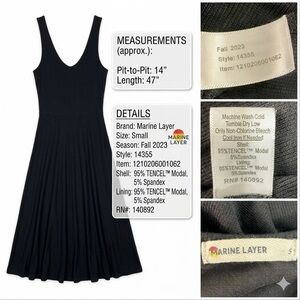 Marine Layer Black Ribbed Lexi Midi Dress Fall 2023 Size Small